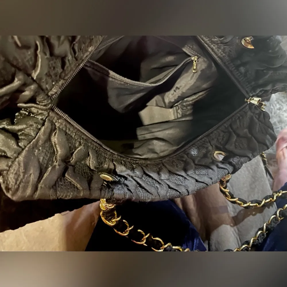 Black Over the Shoulder Purse w/ a 4” Gold Sun Disk Medallion & Zipper Closure - Image 11