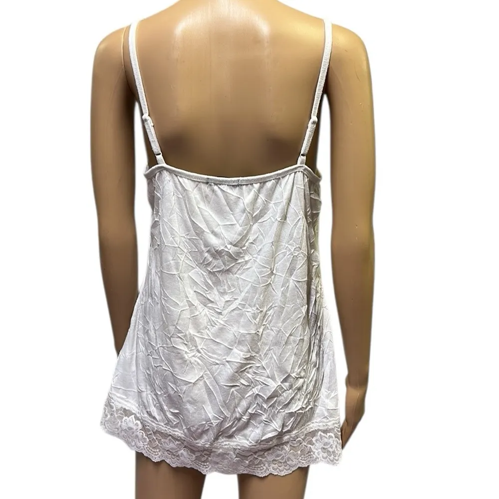 Maurices White Solid Lace Trim Crinkle Camisole Tank Spaghetti Straps 0 or 14 - Image 7