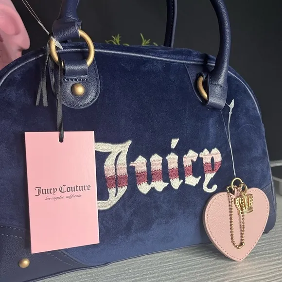 Juicy Couture Regal Blue Velour Satchel Crossbody Bowler Bag NWT - Image 3