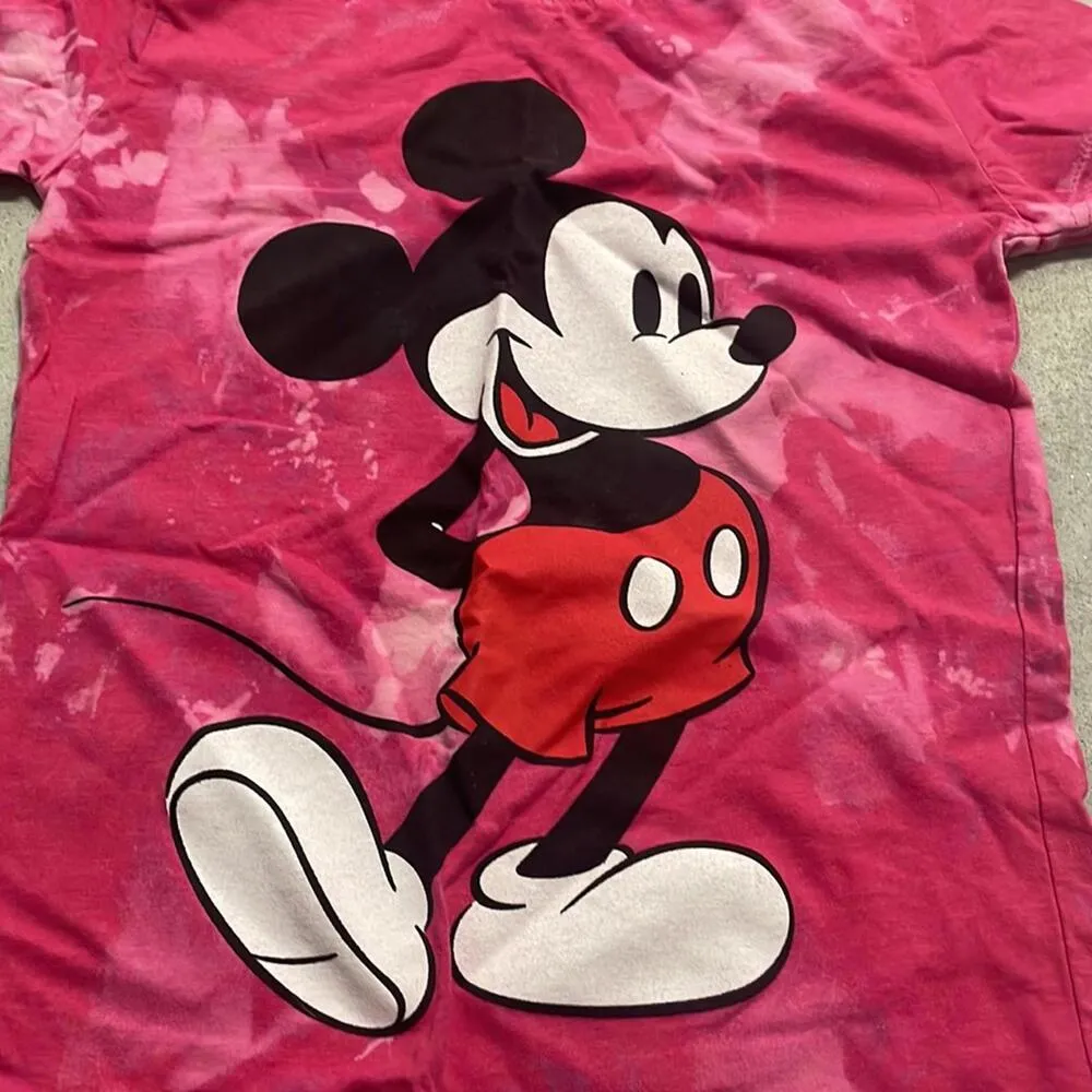 Disney Pink Bleach Tie-Dye Short Sleeve Fitted Graphic Shirt Mickey Mouse - Image 4