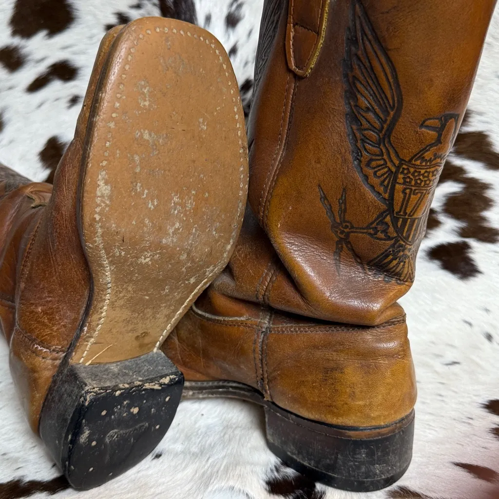 Vintage 1776 Eagle Leather Moto Western Boots Vintage Brown Leather T1 - Image 9