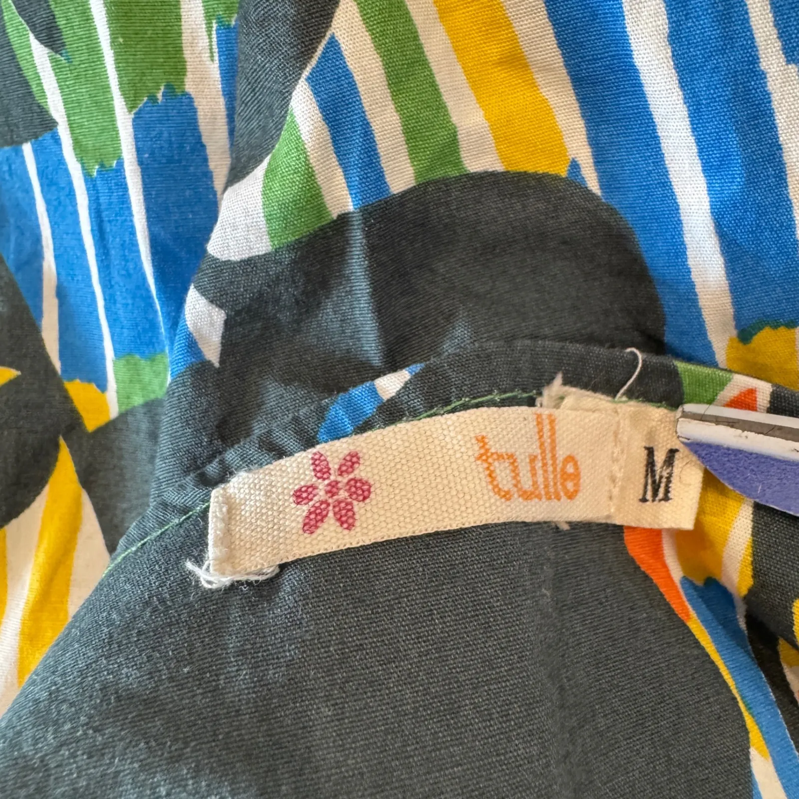 Tulle‎ Floral Print Tank Top Sleeveless Casual Blouse Medium Boho Indie Festival Blue - Image 5