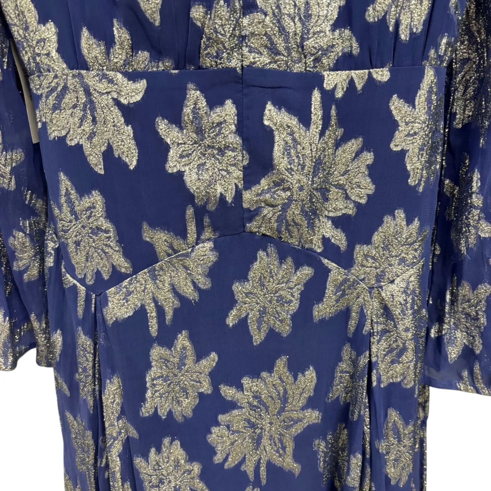 ASOS DESIGN Curve Women's Blue Floral Metallic Long‎ Sleeve Maxi Dress US 12 - Image 5