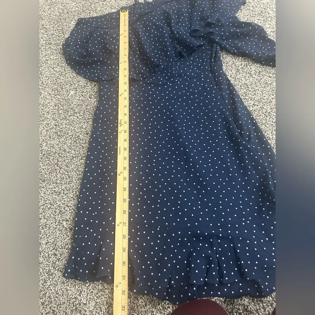 WAYF Navy Polka Dot One-Shoulder Ruffle Romper Size Medium - Image 8