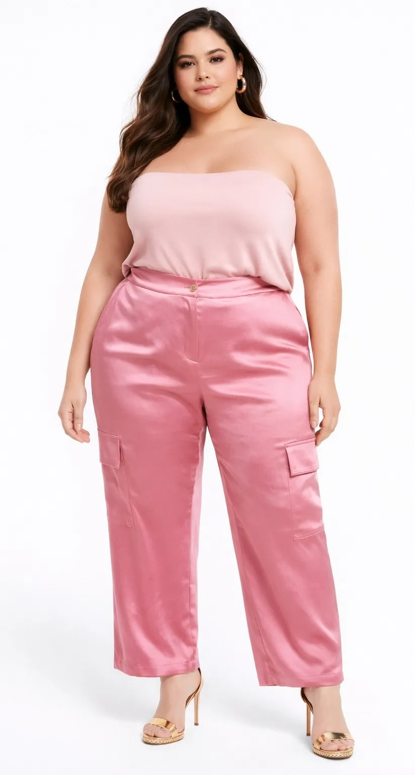 MICHAEL KORS Womens Cargo Pants Dusty Rose Satin Wide Leg Size L - Image 1