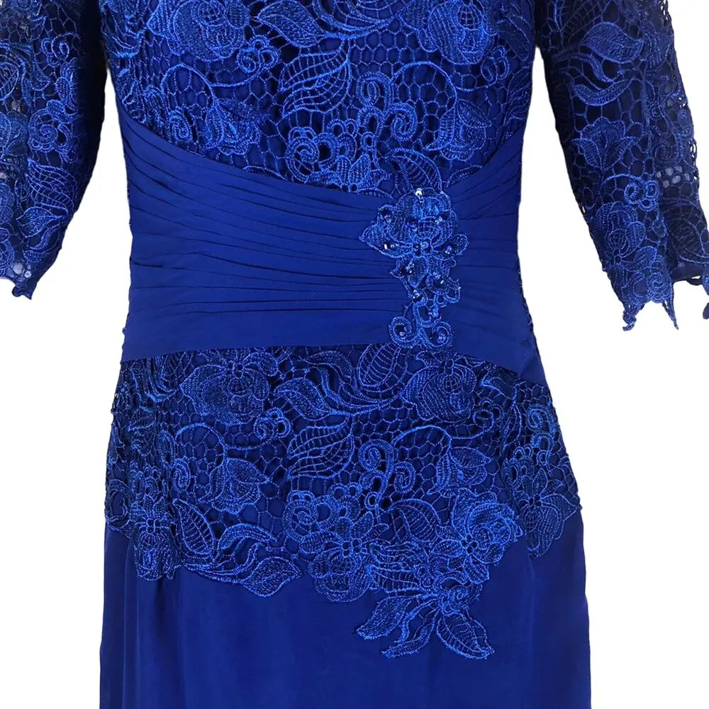 NWT Love Myth evening lace & ruched dress & sheer coat blue size small - Image 5