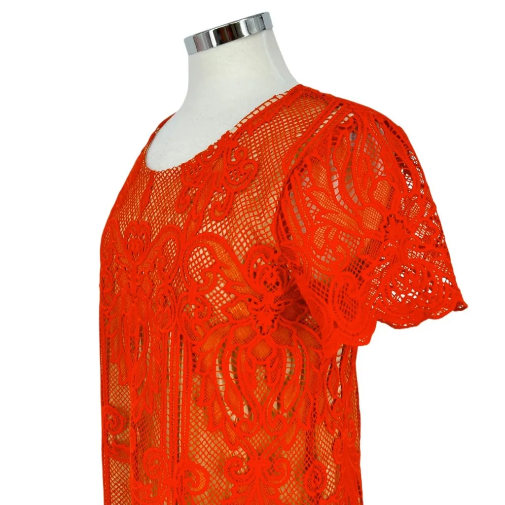 Skies Are Blue Lace Crochet Overlay Short Sleeve Dress Orange Size Medium - Image 4