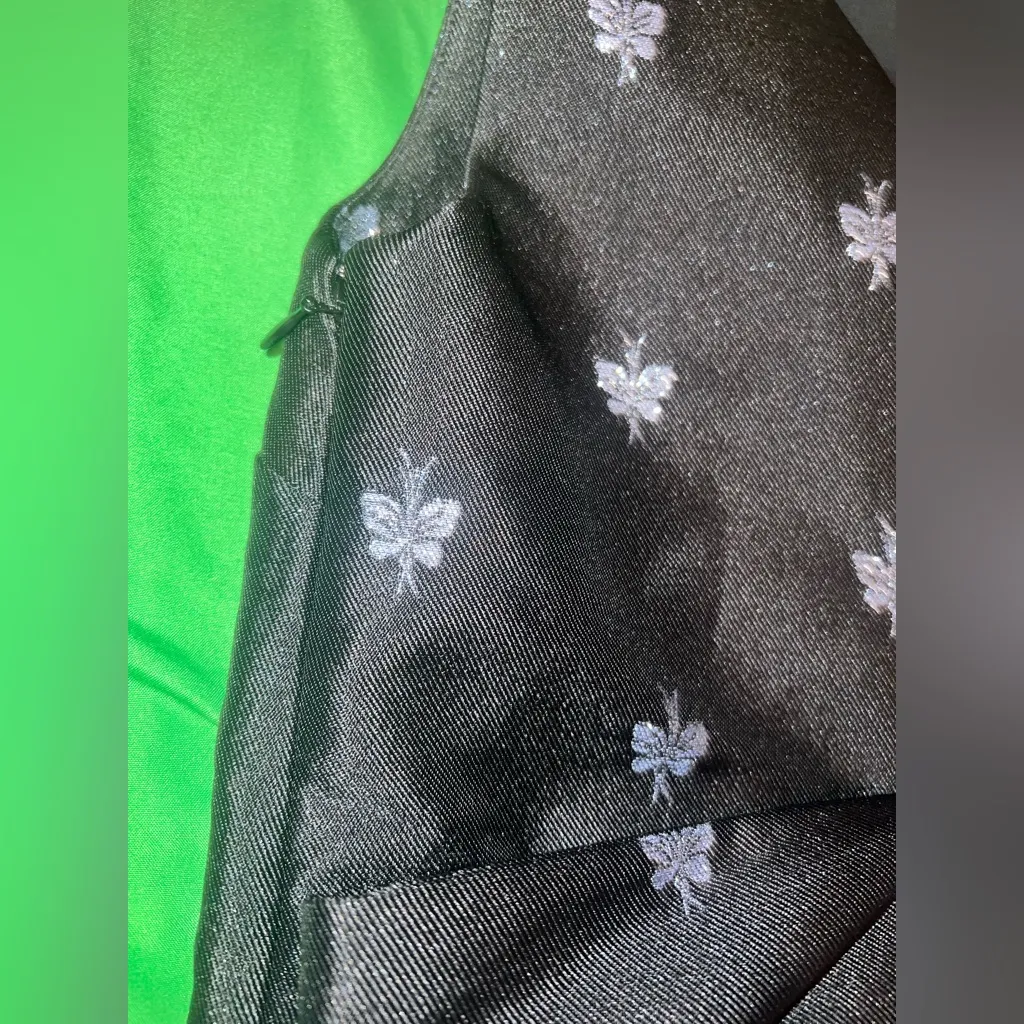 & Other Stories Black and Silver Bow Detail Metallic Jacquard Shift Mini Dress 4 - Image 7