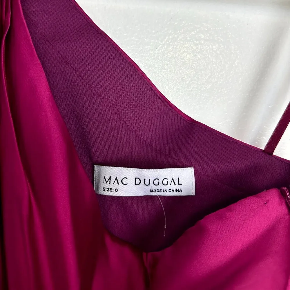 MAC DUGGAL One-Shoulder Long Sleeve Satin High/Low Gown in Berry Size US 0 - Image 7