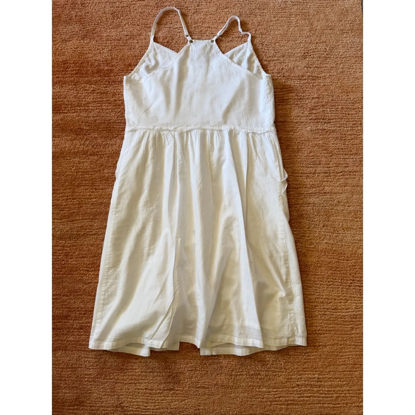 Akini White Cotton Button Front Sundress Adjustable Straps Pockets US 8 - Image 9