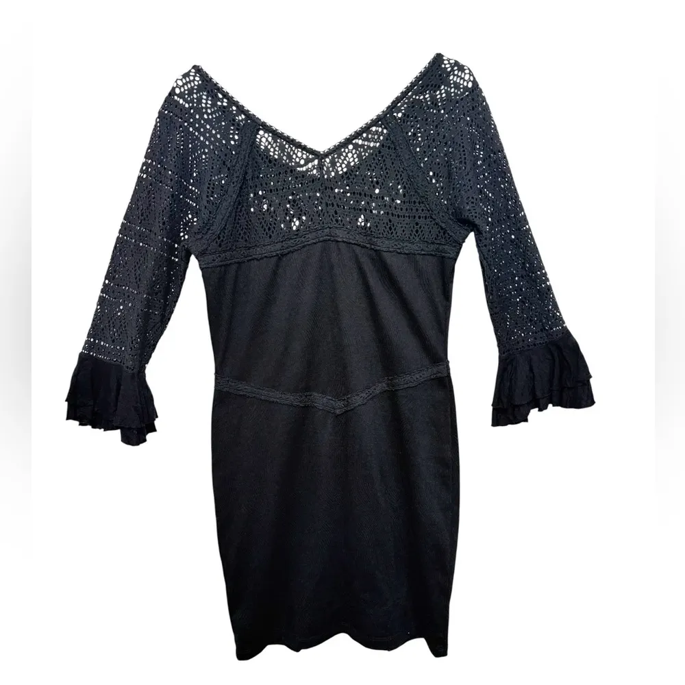 Free People City Girl Boho Dress Crochet Witchy Whimsigoth Fairy Grunge Large - Image 4
