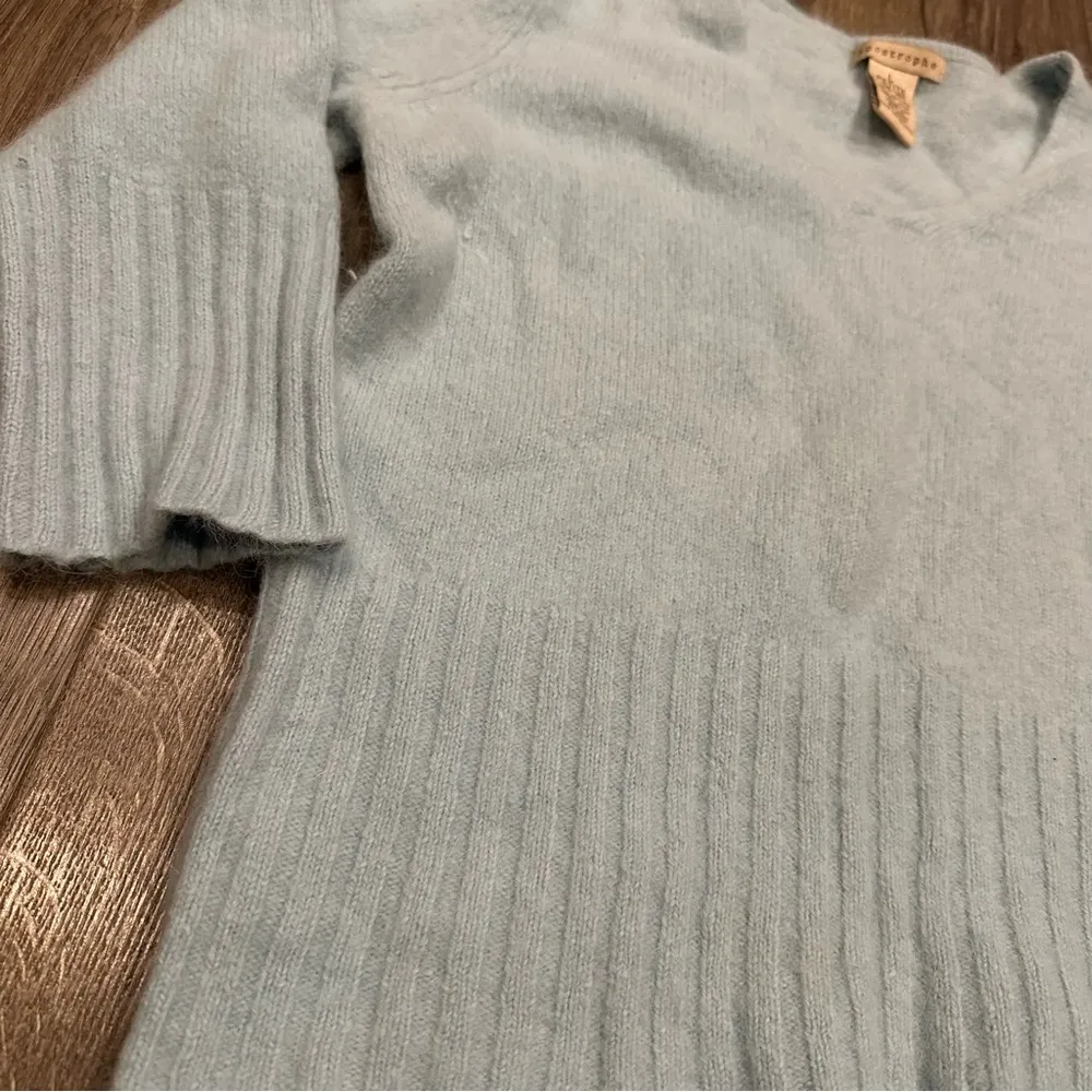 Apostrophe Womens Sweater Angora Rabbit Fur Blue V Neck Large Petite Soft Fuzzy - Image 5