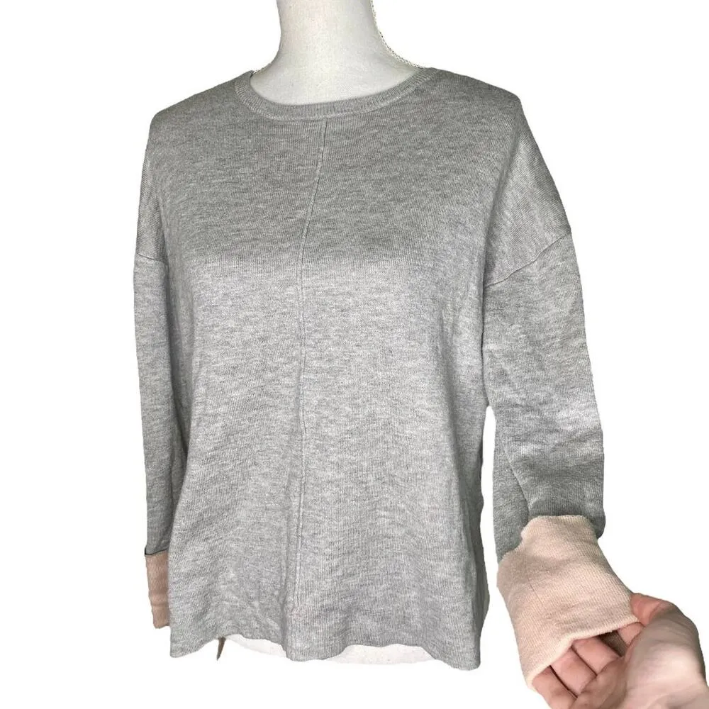 Akini Long Sleeve Sweatshirt Sweater Gray and Pink Side Slit Women's Size XS - Image 3