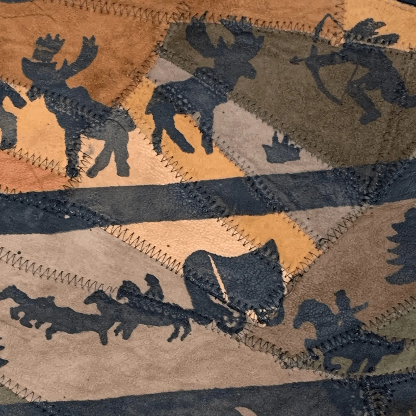 Vintage Western Patchwork Suede Leather Vest Wildlife Southwest Novelty Small Tan - Image 5