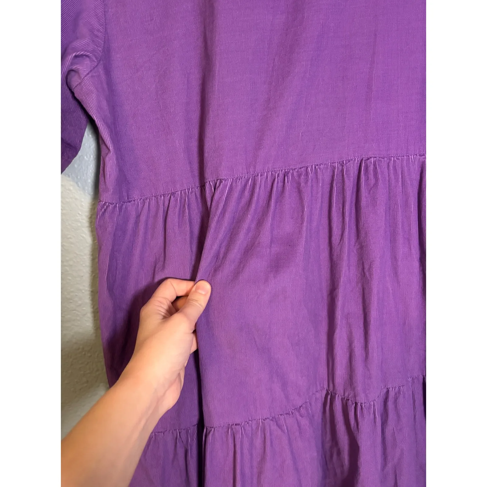 Gorman Purple Corduroy Tiered Shirt Dress Midi Pockets Size 12 Organic Cotton - Image 8