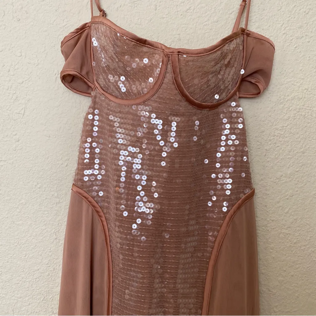 HOUSE OF CB 'Bonita' Cafe‎ Au Lait Sequin Maxi Dress NWOT size L - Image 14