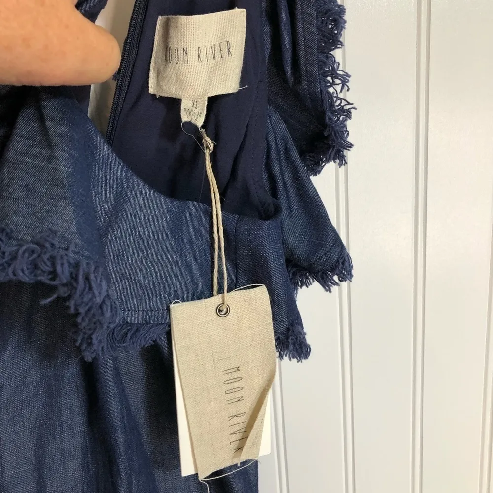 Moon River Roseanne Chambray Embroidered Gameday Romper  - Image 10