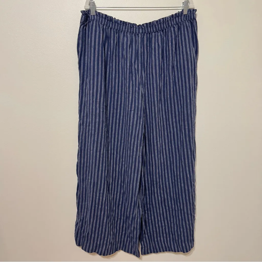Aerie  Linen Blend Wide Leg Pants Size XL blue stripe trouser comfy beach - Image 7