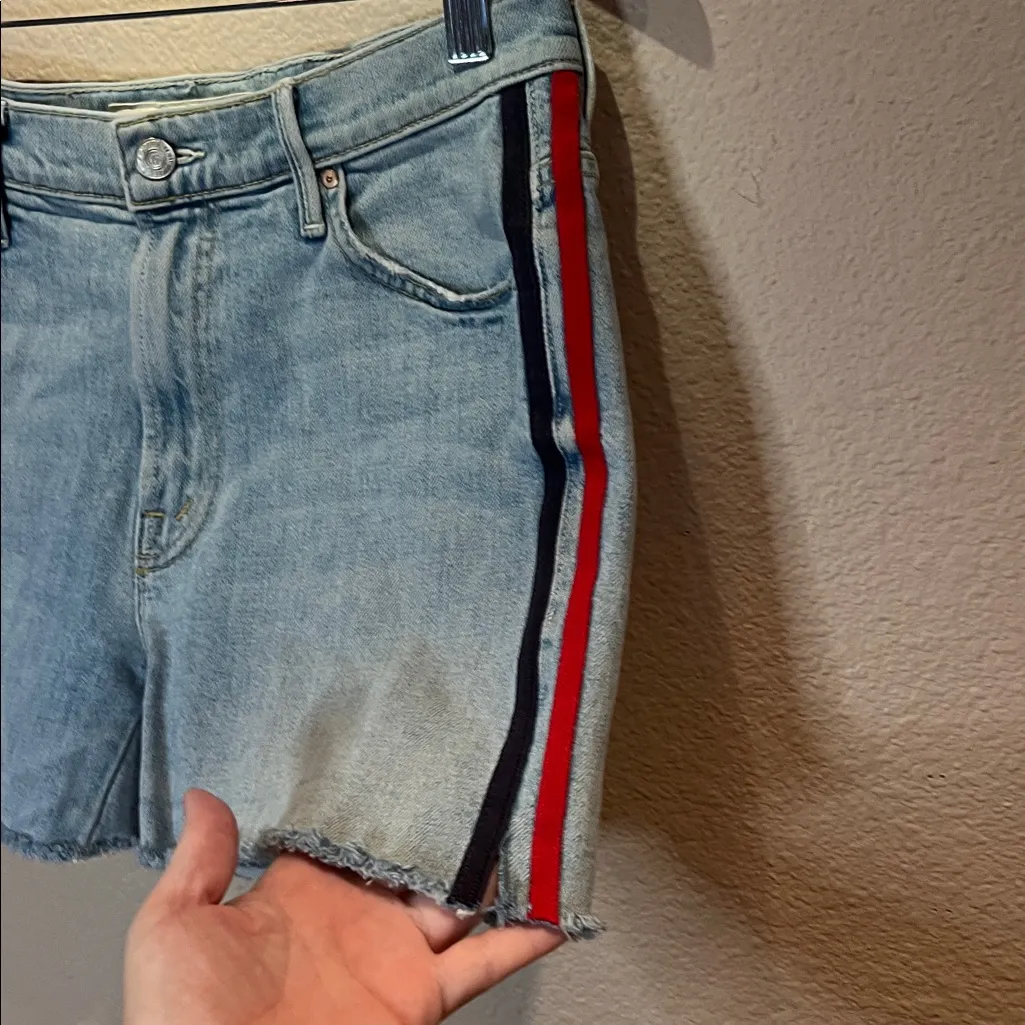Mother Superior Women’s Denim Cutoffs Shorts Size 27 Thanks Again Racer Stripes Blue - Image 4
