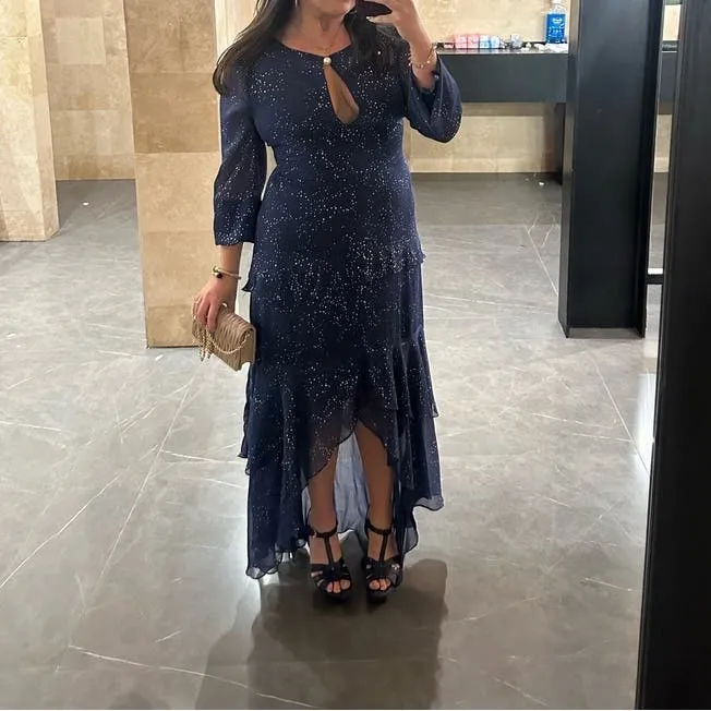 Hutch Molly Gown Navy Gold Sparkly Chiffon Ruffled Tiered Sz 8‎ - Image 4