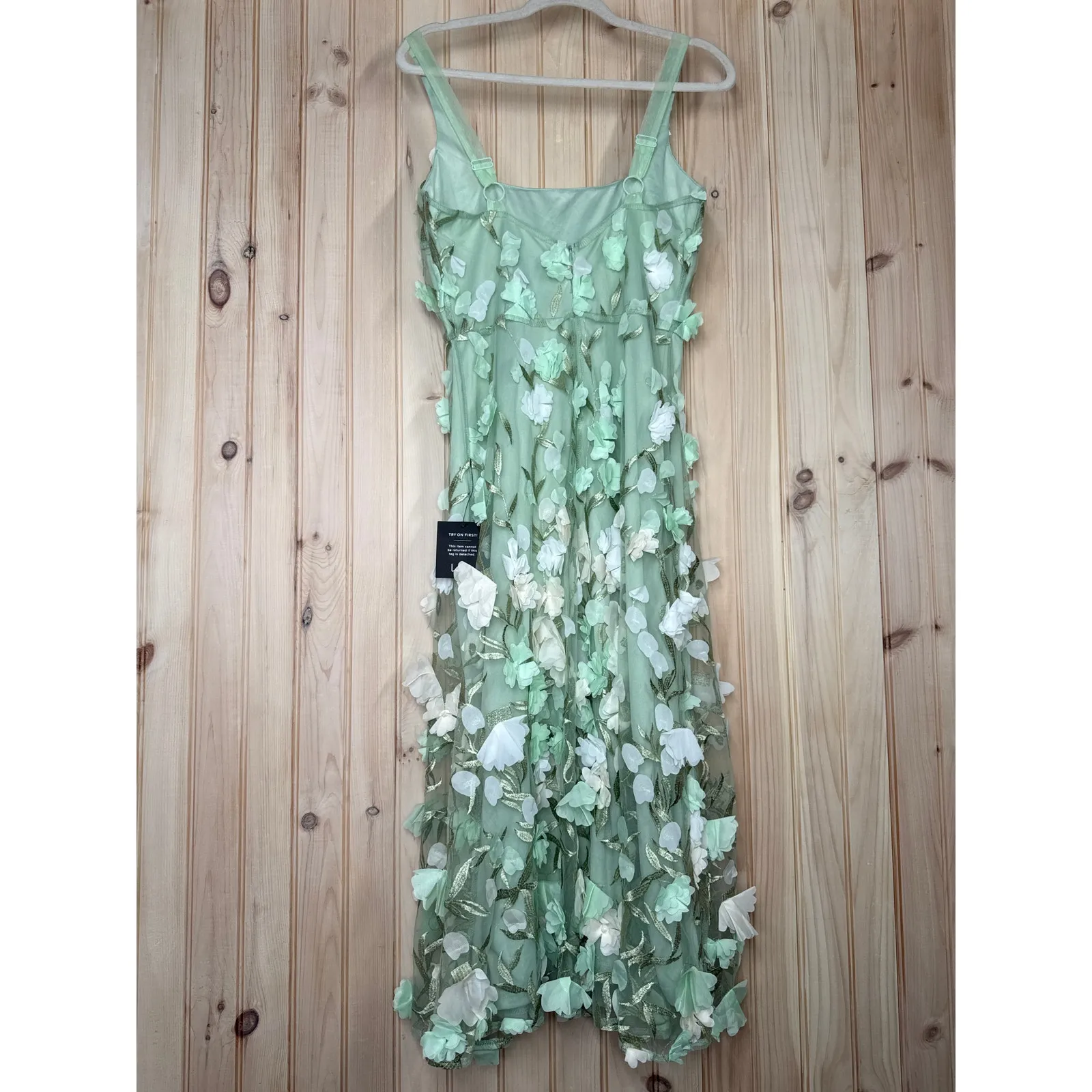 NWT Lulus Elite Cutie Mint Green Mesh 3D Floral Embroidered Midi Dress Size M - Image 6