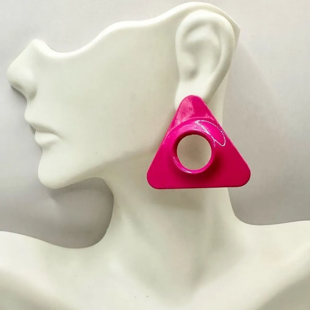Pink triangle post earrings - Image 3
