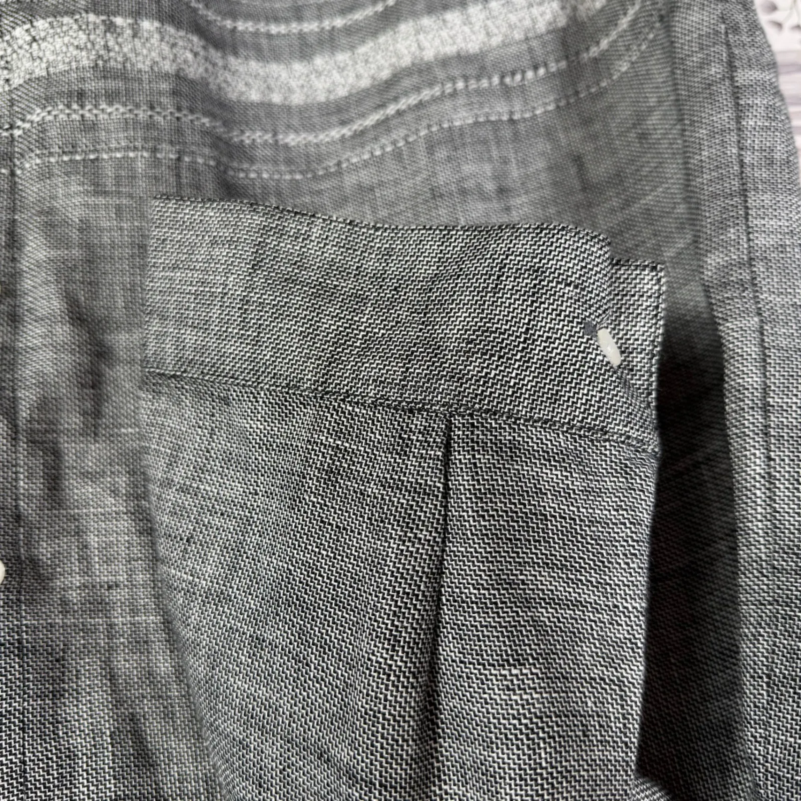 Norton Mcnaughton Collared Gray Linen Button-Up Top Size L Textured Weave - Image 6