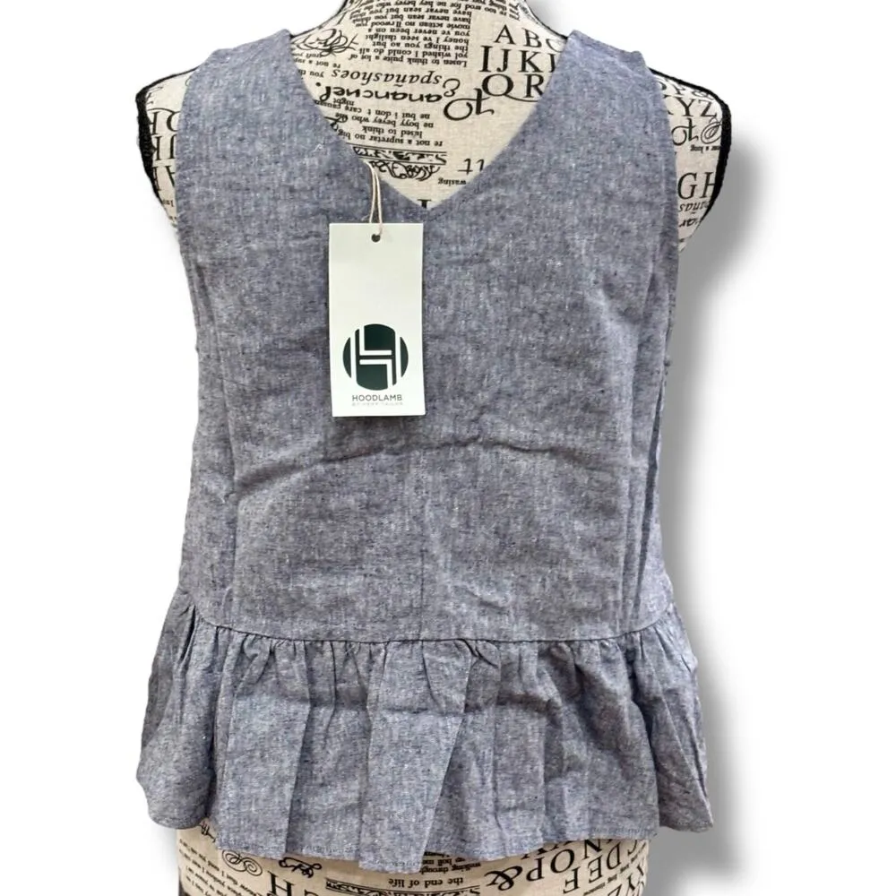 NWT Hoodlamb Size S Blue Ruffle Babydoll Sleeveless Hemp + Organic Cotton Top - Image 4