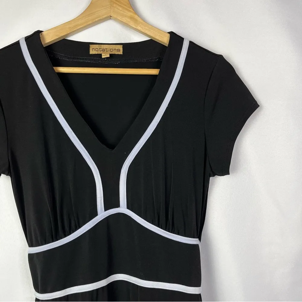 Vintage Notations Black White Trim Short Sleeve Knee Length Dress S - Image 3