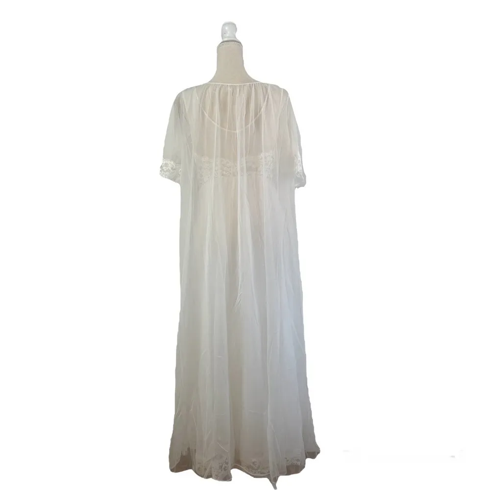 Vintage 60's Negligee Set Maxi White Lace Wedding Trousseau Lingerie Bridal - Image 8