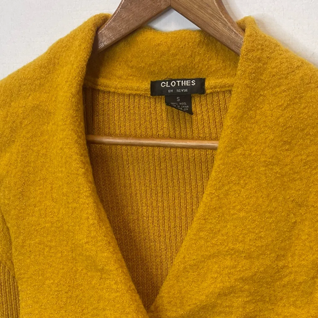 Clothes Small Vintage Boiled Wool Mustard Yellow Long Sleeve Cardigan Sweater Size L - Image 5