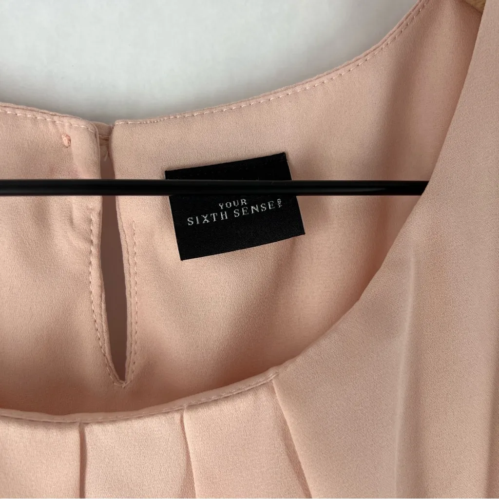 Your Sixth Sense Elegant Chiffon Pink Elastic Waist‎ Sleeveless Blouson Dress S - Image 3