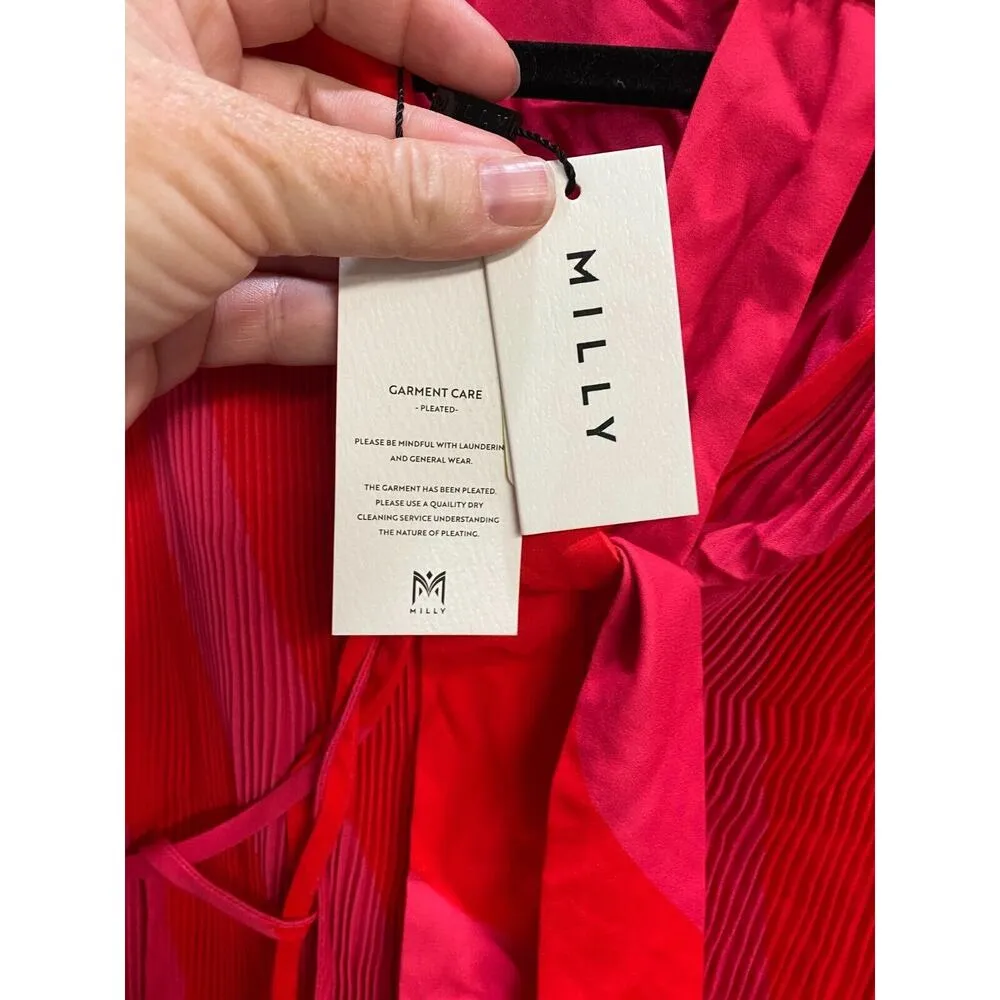 Milly Melina Midi Dress Women's 0 Pink Pleated Zebra Print Sleeveless B96 - Image 7