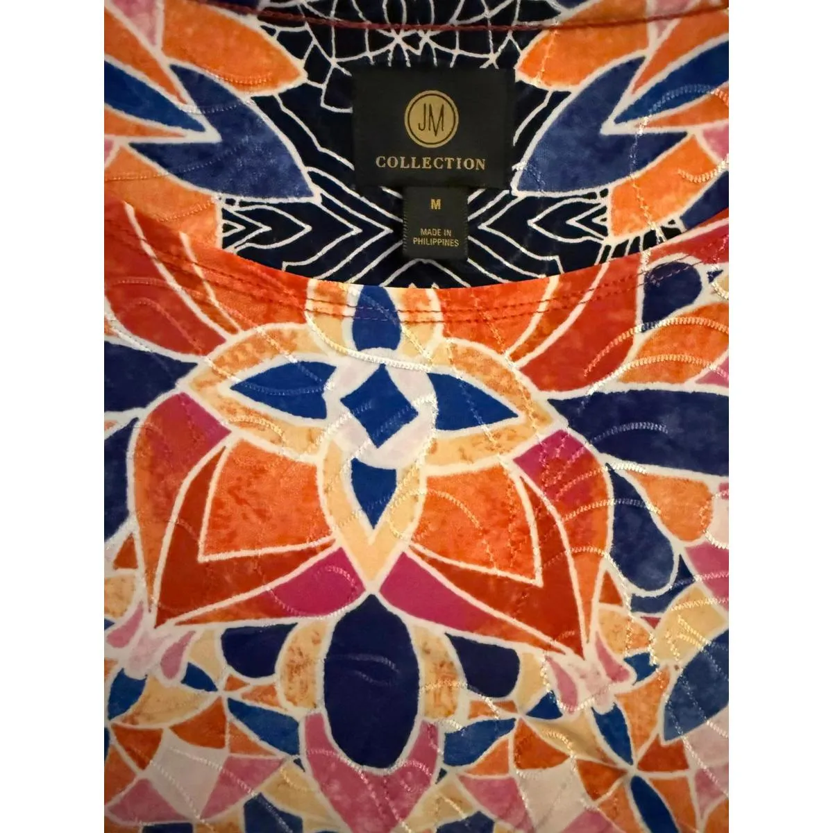 NEW JM Collection Women's Blouse Medium Abstract Geometric Retro Stretch Knit - Image 3