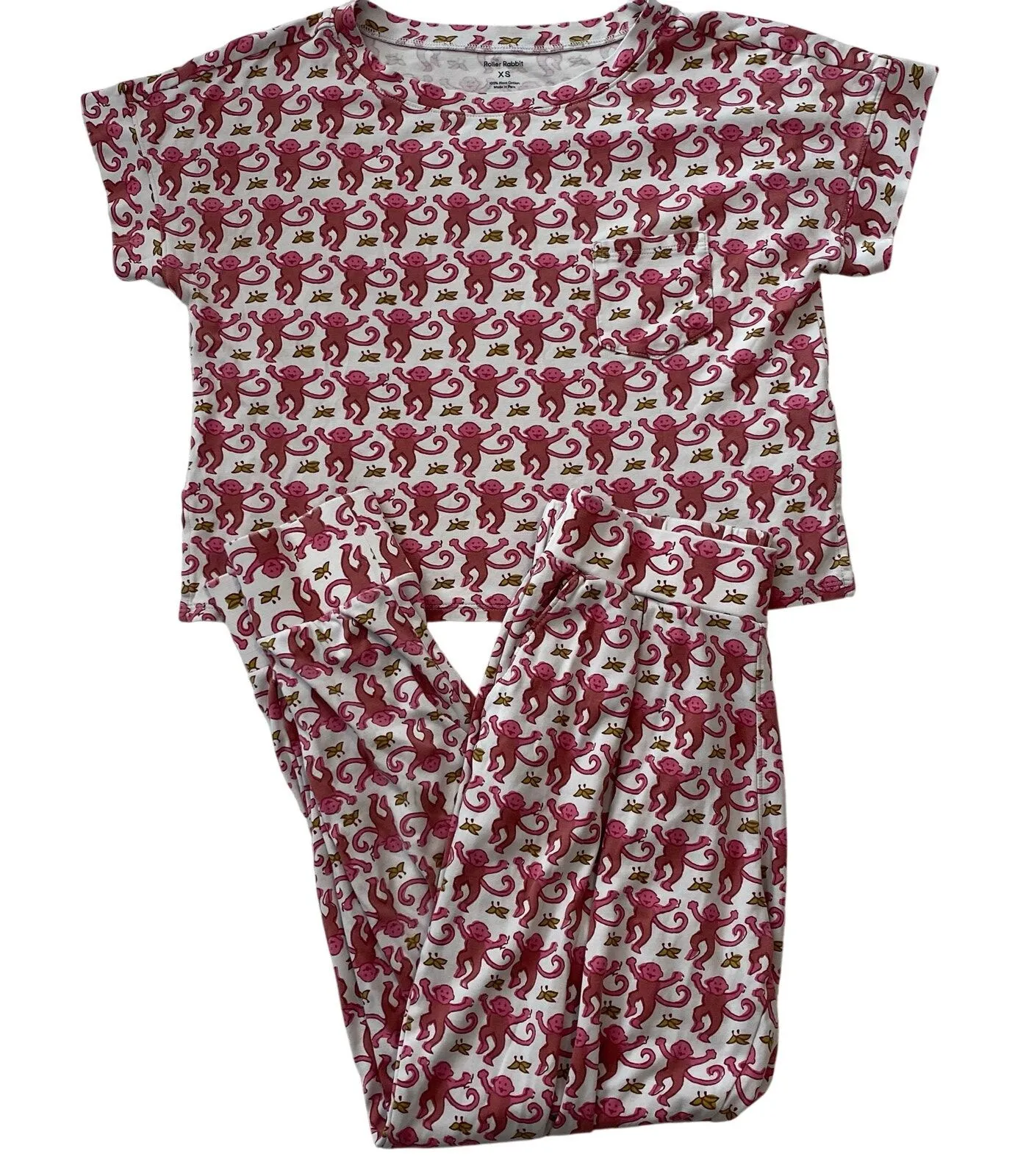 Roller Rabbit Monkey Pajamas Set Womens Size XS Sleepwear Loungewear - Image 1