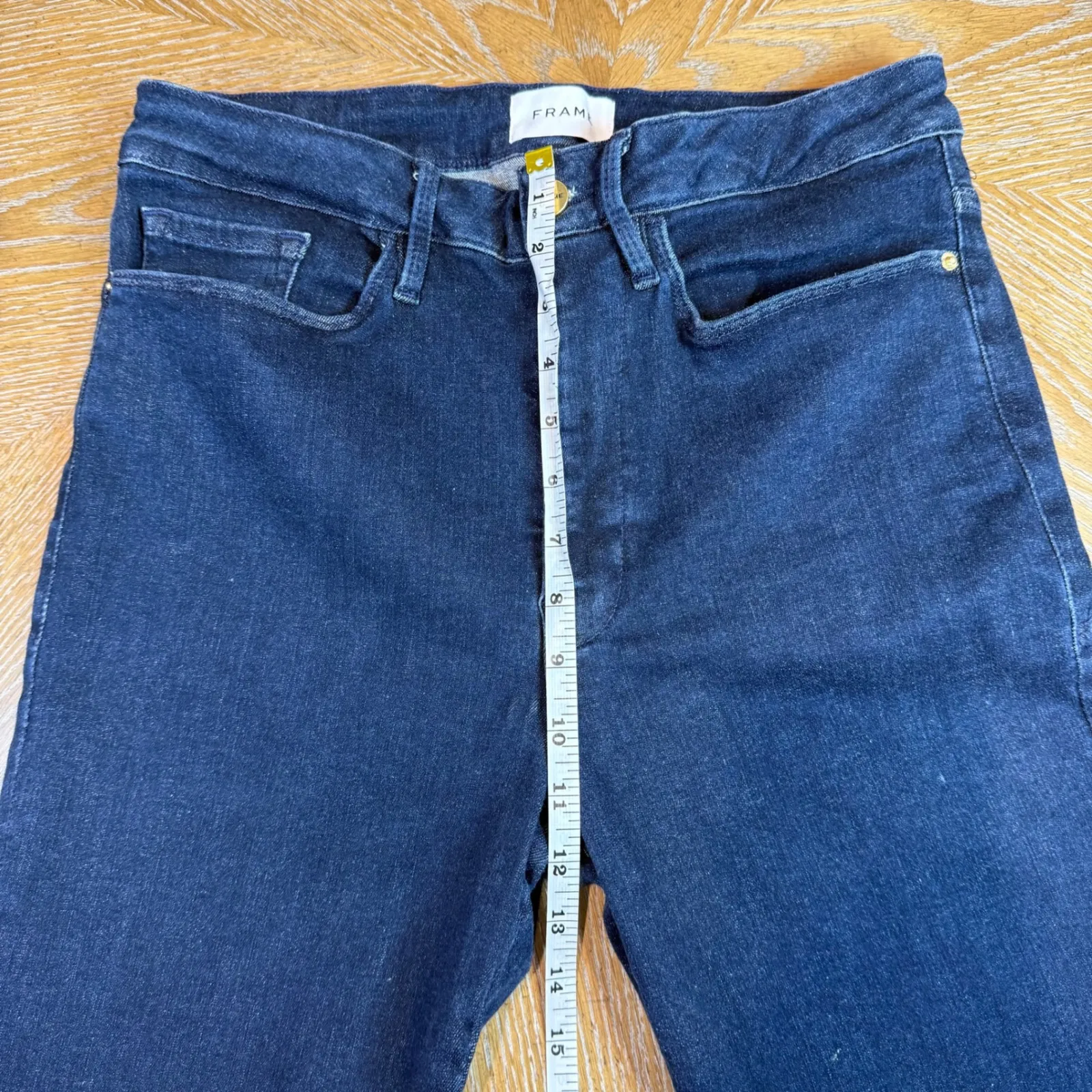 Frame Le‎ One Flare Jeans Raw Hem Dark Wash Size 2 LOF630 Keller - Image 9