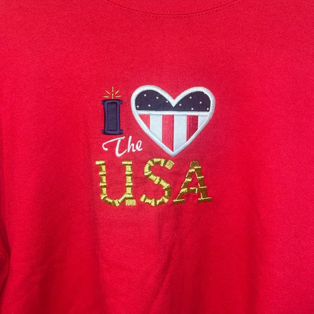 Vintage red I love the USA crew neck long sleeve sweatshirt top shirt size XL - Image 2