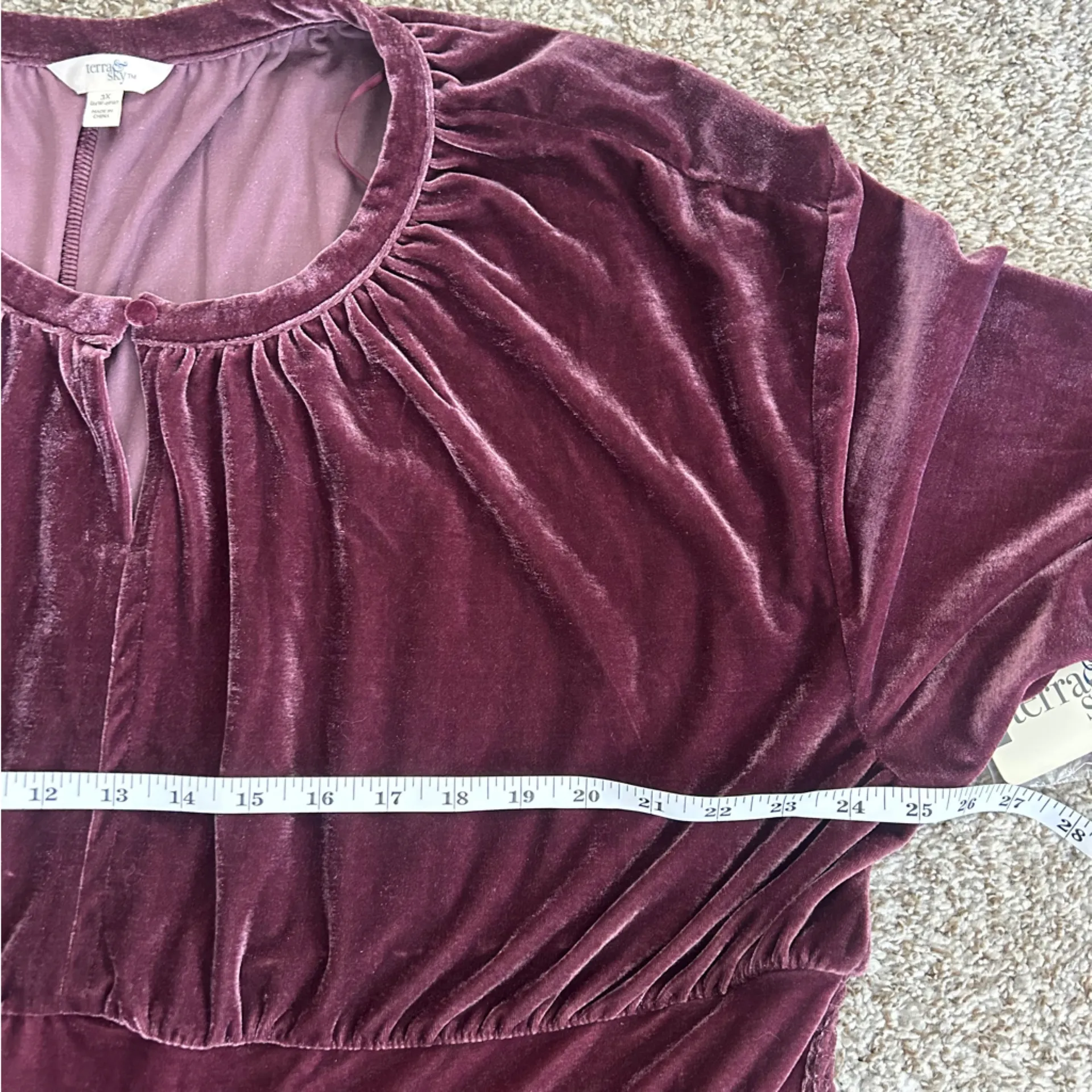 NWT Terra Sky Purple Velvet Long Sleeve Mini Dress Burgundy Fall Winter Holiday - Image 6