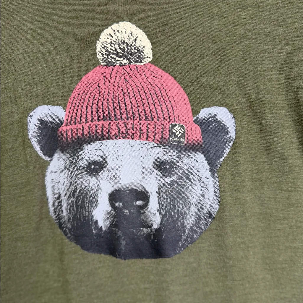 Columbia Bear Graphic T-Shirt Women’s XL Olive Green Outdoor Gorpcore Tee - Image 2