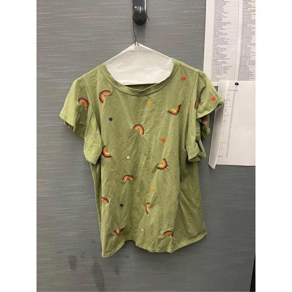 THML Green Rainbow Flutter Sleeve Top Lg Anthropologie - Image 3