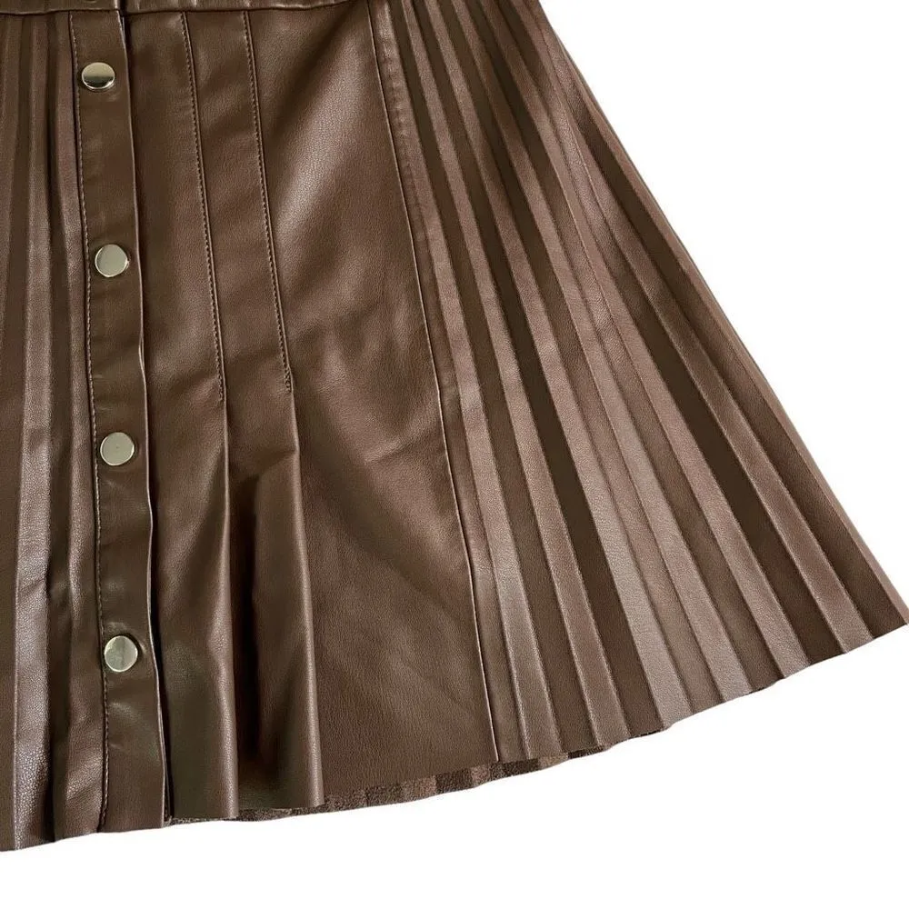 Zara Faux Leather Pleated Skirt Brown‎ Blogger Favorite - Image 3