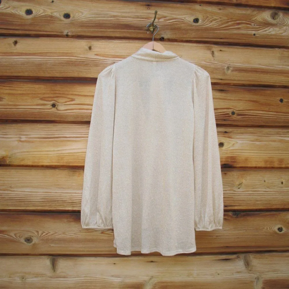 Revolve X Rachel Pally Gold Lurex Scarf Tie Neck Sweater - Image 5