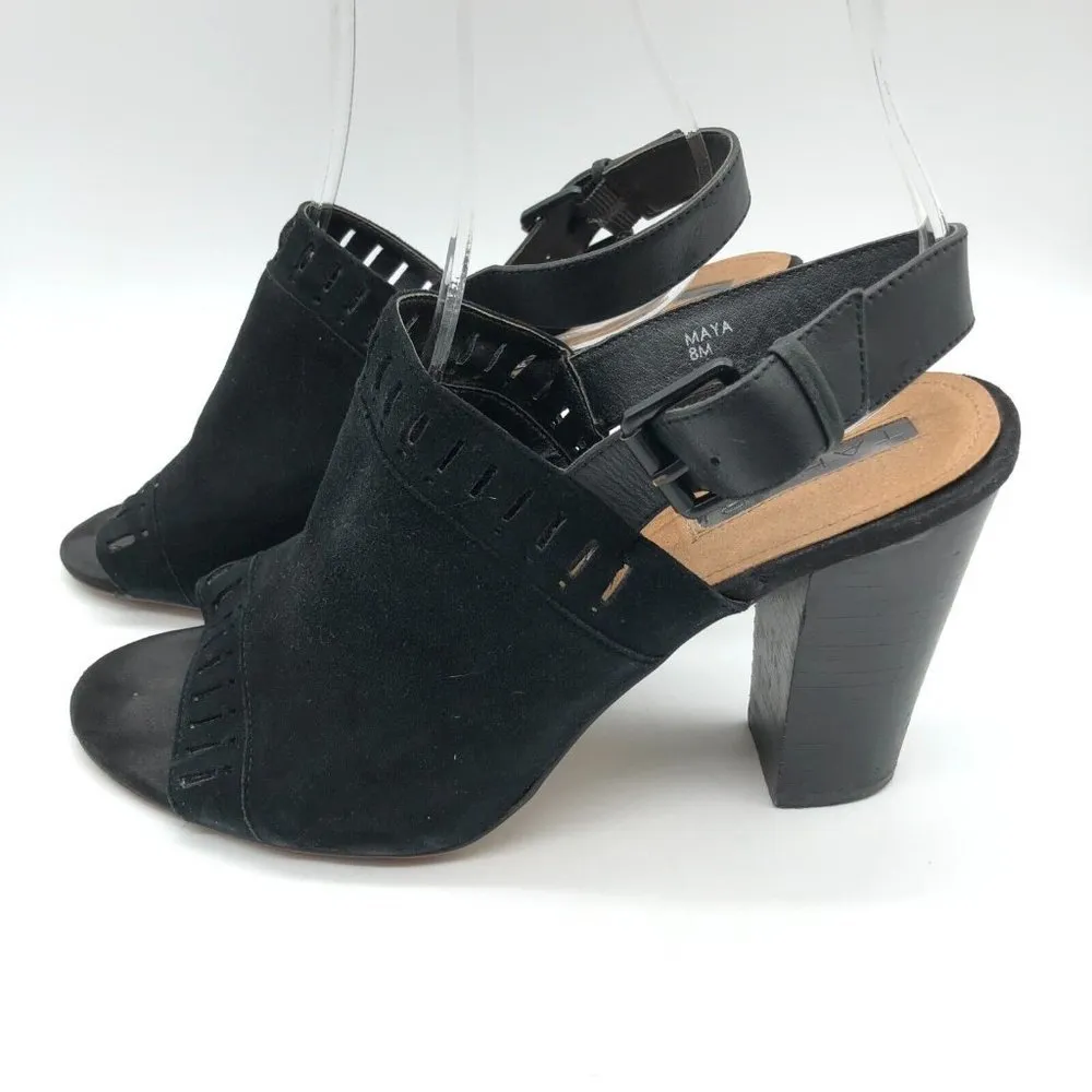Tahari Womens Sandals Slingback Faux Suede Open Toe Block Heel Black 8 - Image 4