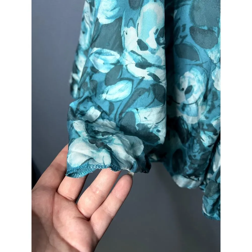 Context 100% Silk Floral Blue Skirt Size 4 Roses Feminine Puffy Fifty's Inspired - Image 6