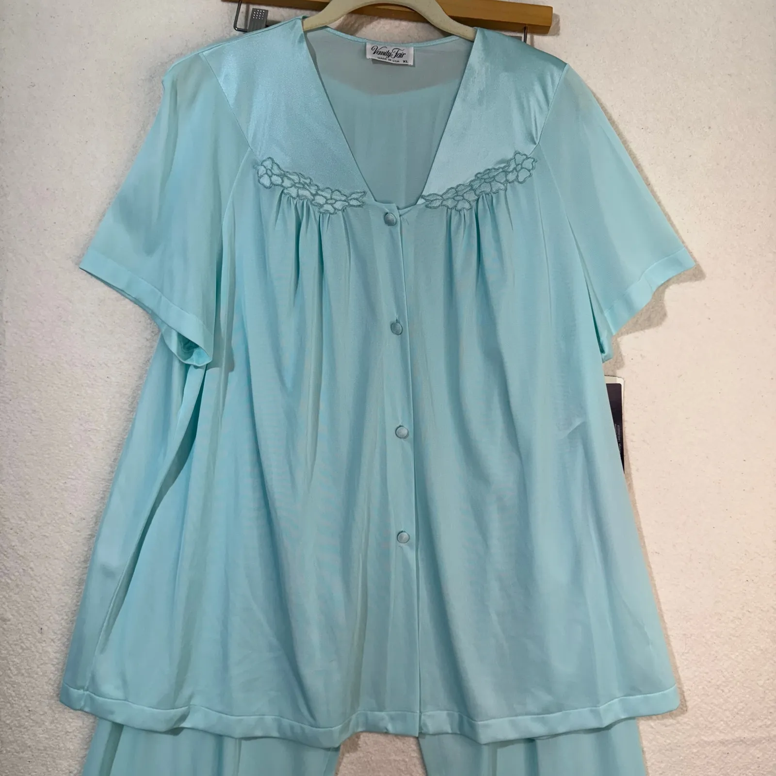 Vanity Fair Azure Mist Blue Silky Satin Nylon PJ Pajama Set Size X-Large XL VTG - Image 3