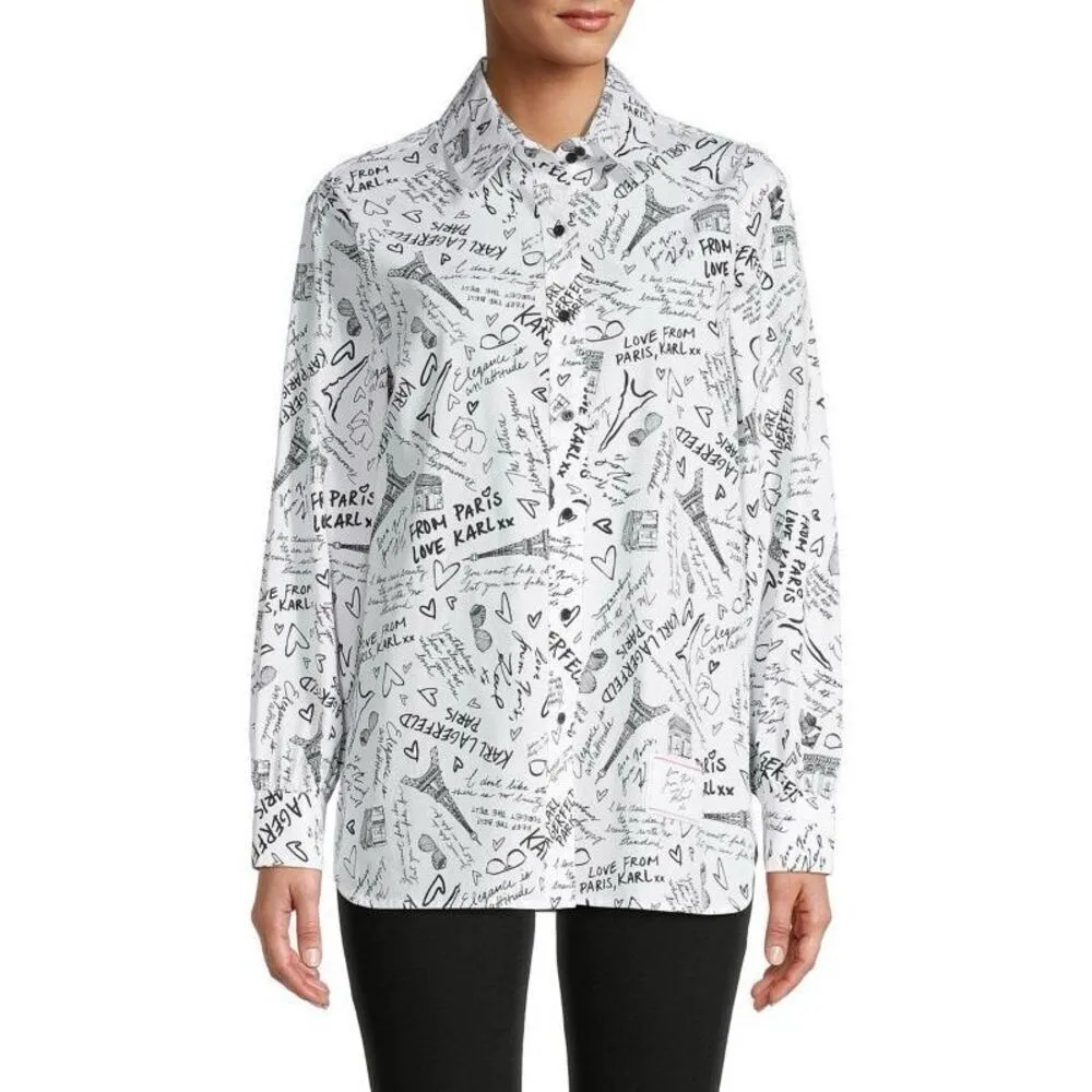 ✨KARL LAGERFELD PARIS Cotton Printed Sz XS Shirt✨ - Image 2