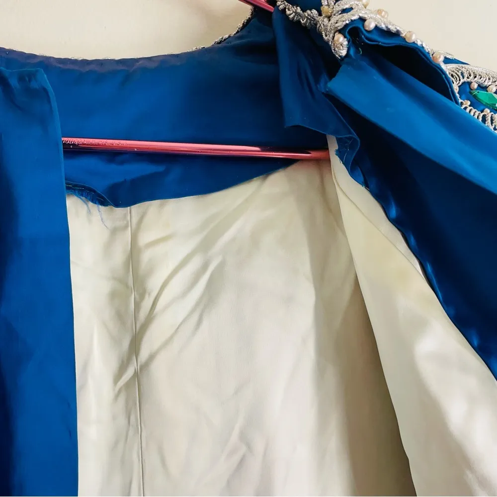 Vintage Handmade Embellished Cloak Coat Royal Blue Size M - Image 8