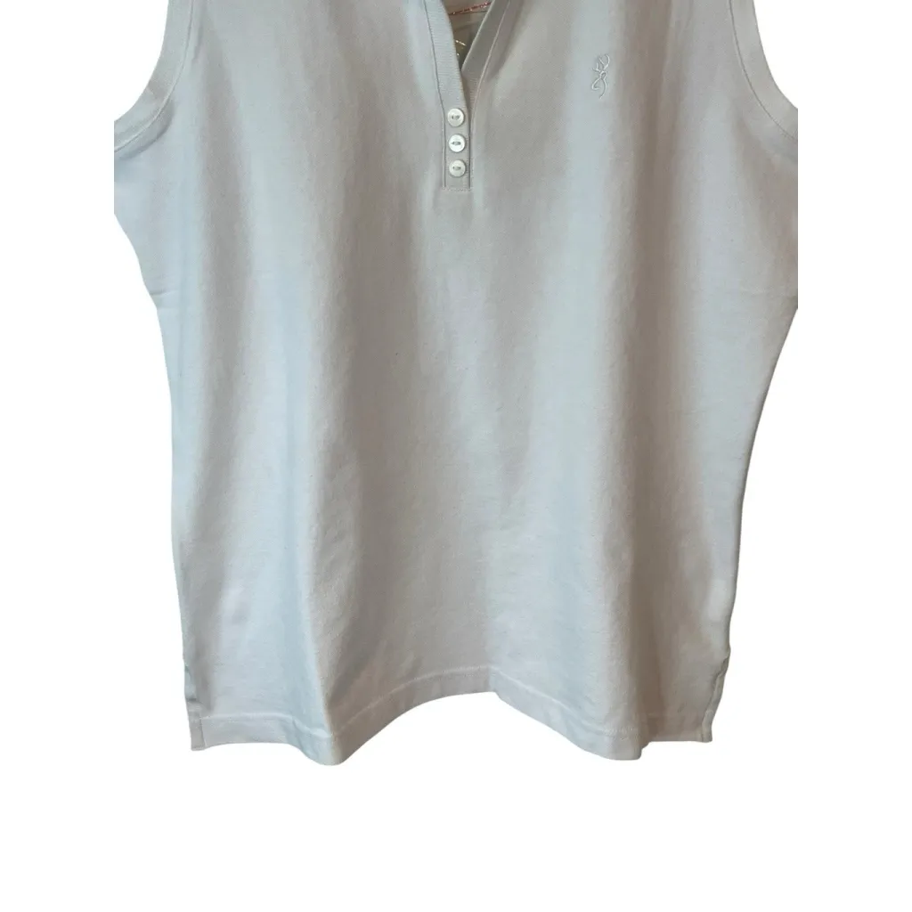 Browning Sleeveless Top Womens Large White V Neck Button Collared Tank Shirt NWT - Image 4