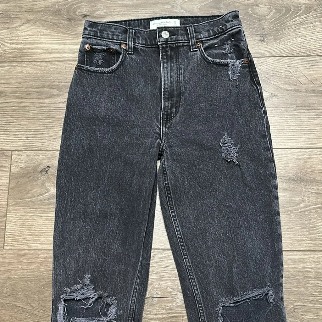 Abercrombie & Fitch 90's Straight Ultra High Rise Black‎ Stretch Ankle Jeans 25 - Image 2