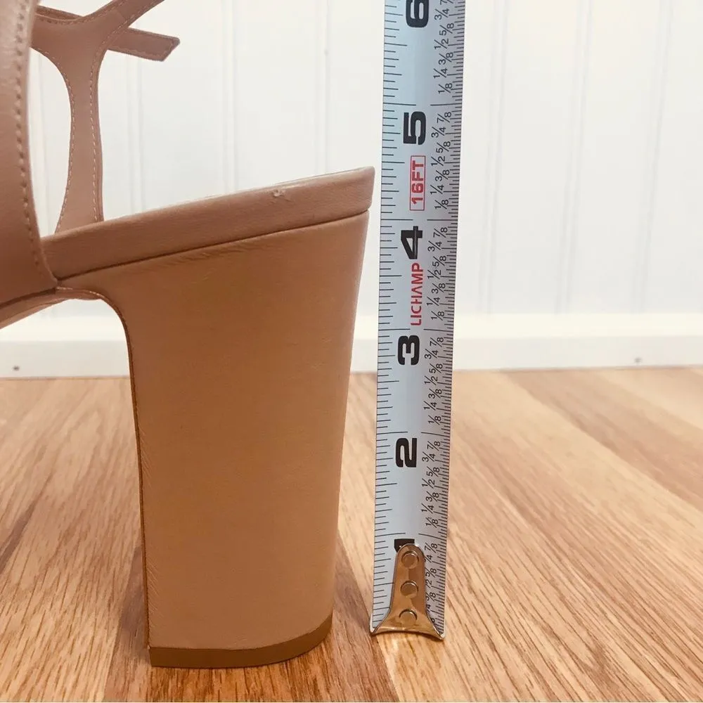 SCHUTZ Kelsie Nude Platform Strappy Sandal Block Heel Tan Beige Size‎ 10.5 New - Image 12